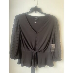 Fifty‎ Street Stylized Tie Front Top Black Size XL NWT